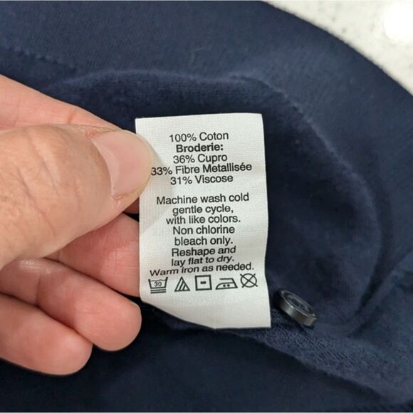 J.Crew The Caryn Cardigan Sweater Cotton Navy Blue Button Front Seahorse L/XL - Picture 9 of 9